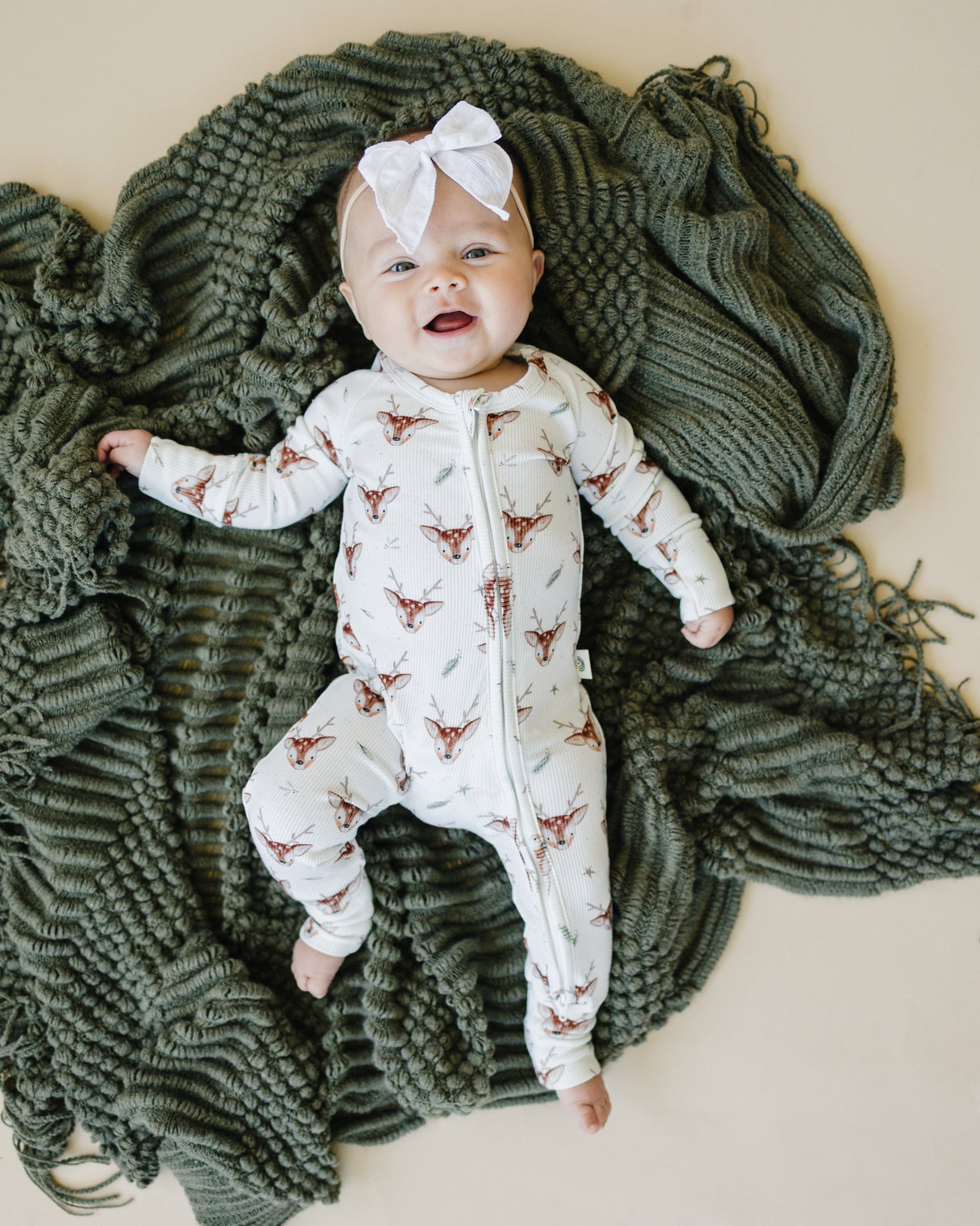 Reindeer Games Ribbed Bamboo Zippy Pajamas *NB to 3/6m left