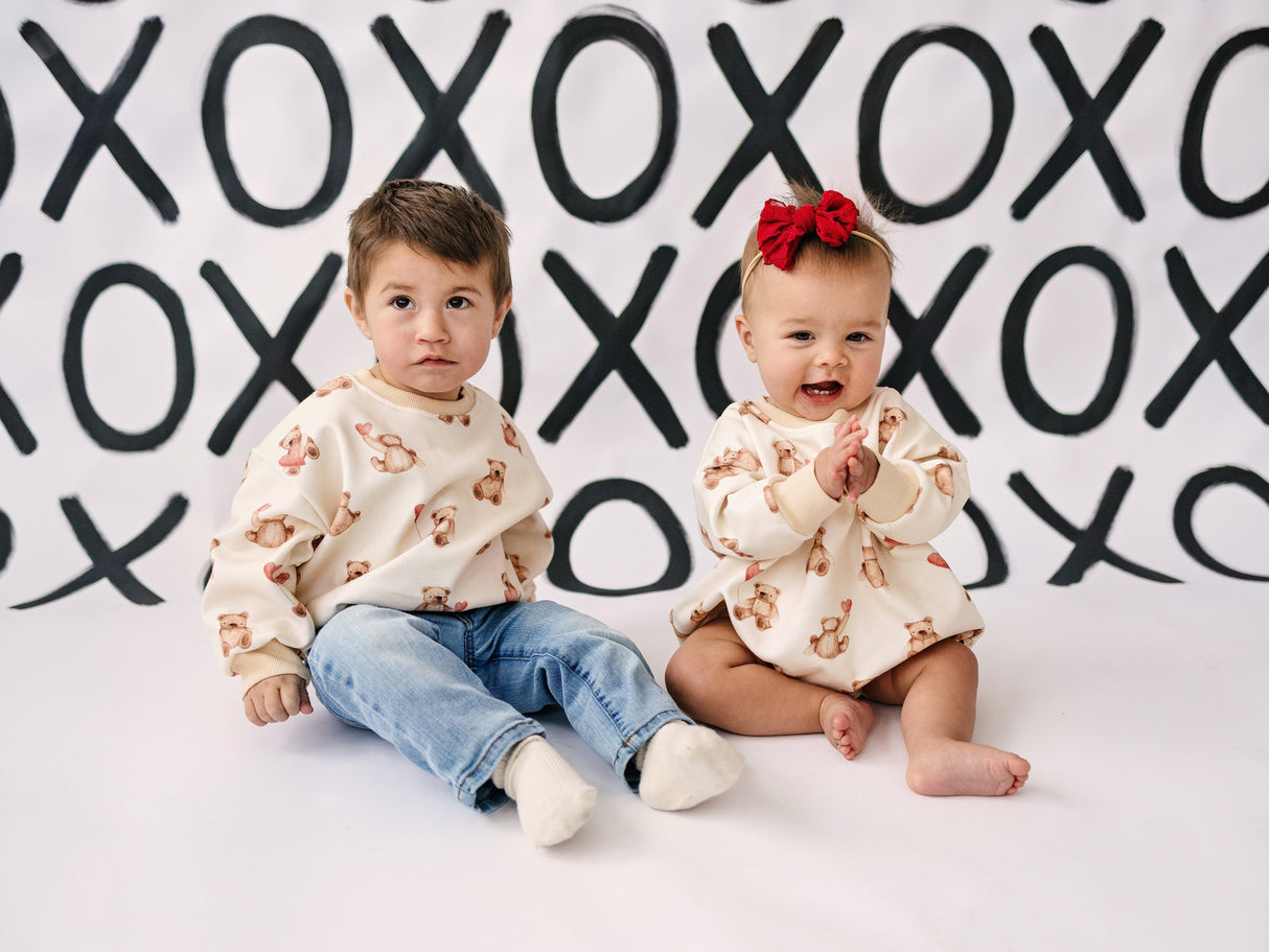 Teddy Bear Hearts Sweatshirt Romper