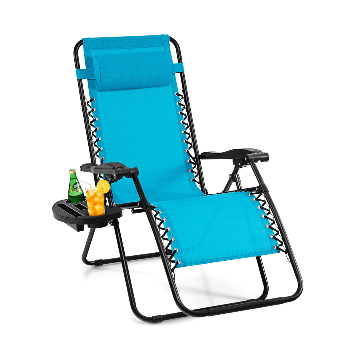 Outdoor Folding Zero Gravity Reclining Lounge Chair with Utility Tray-Black