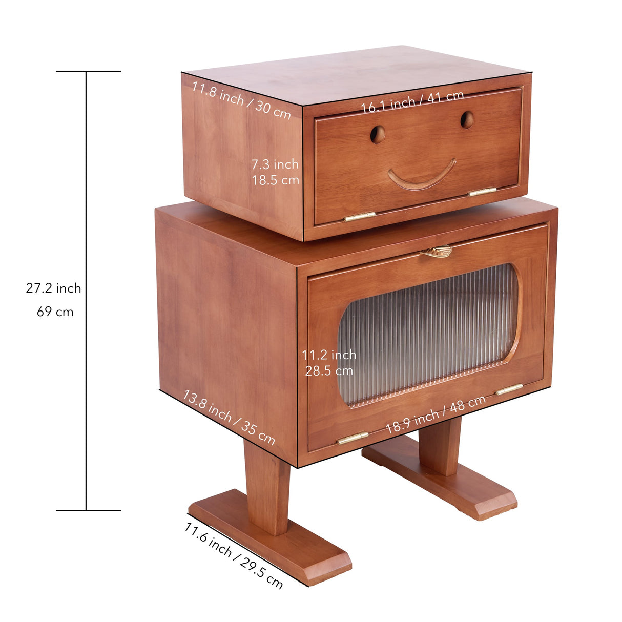 27" Retro Wooden Robot Storage Cabinet