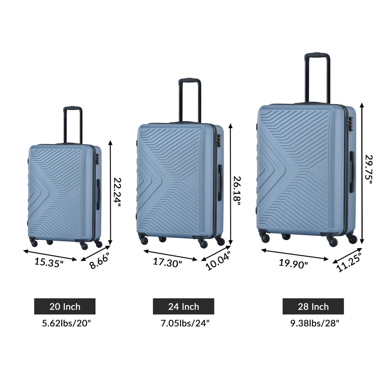 3 Piece Luggage Sets Lightweight Suitcase With Two Hooks, Spinner Wheels, Tsa Lock, Durable Hard Shell by Couch.com