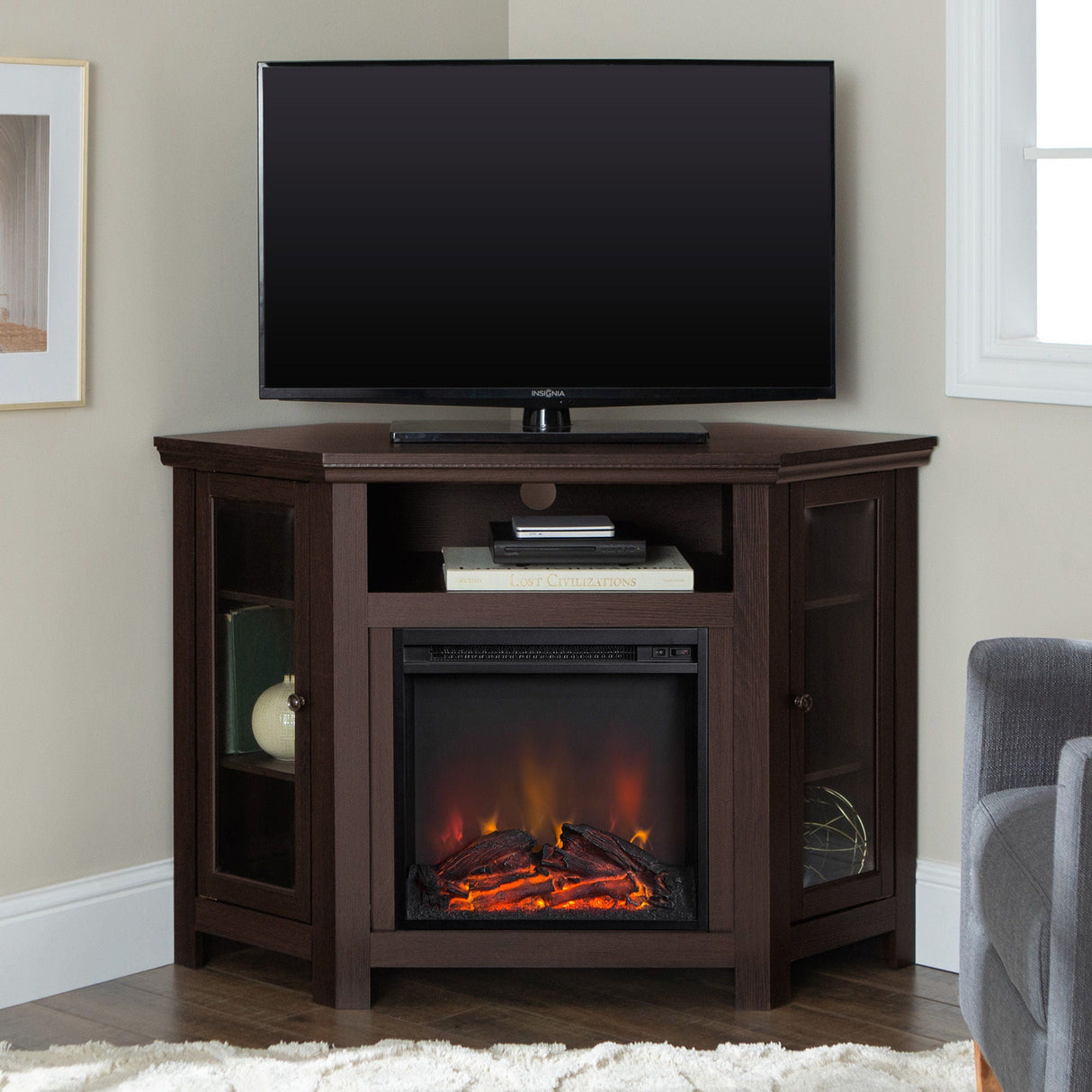 Classic Glass Door Fireplace TV Stand For TVs Up To 55" - Espresso by Couch.com