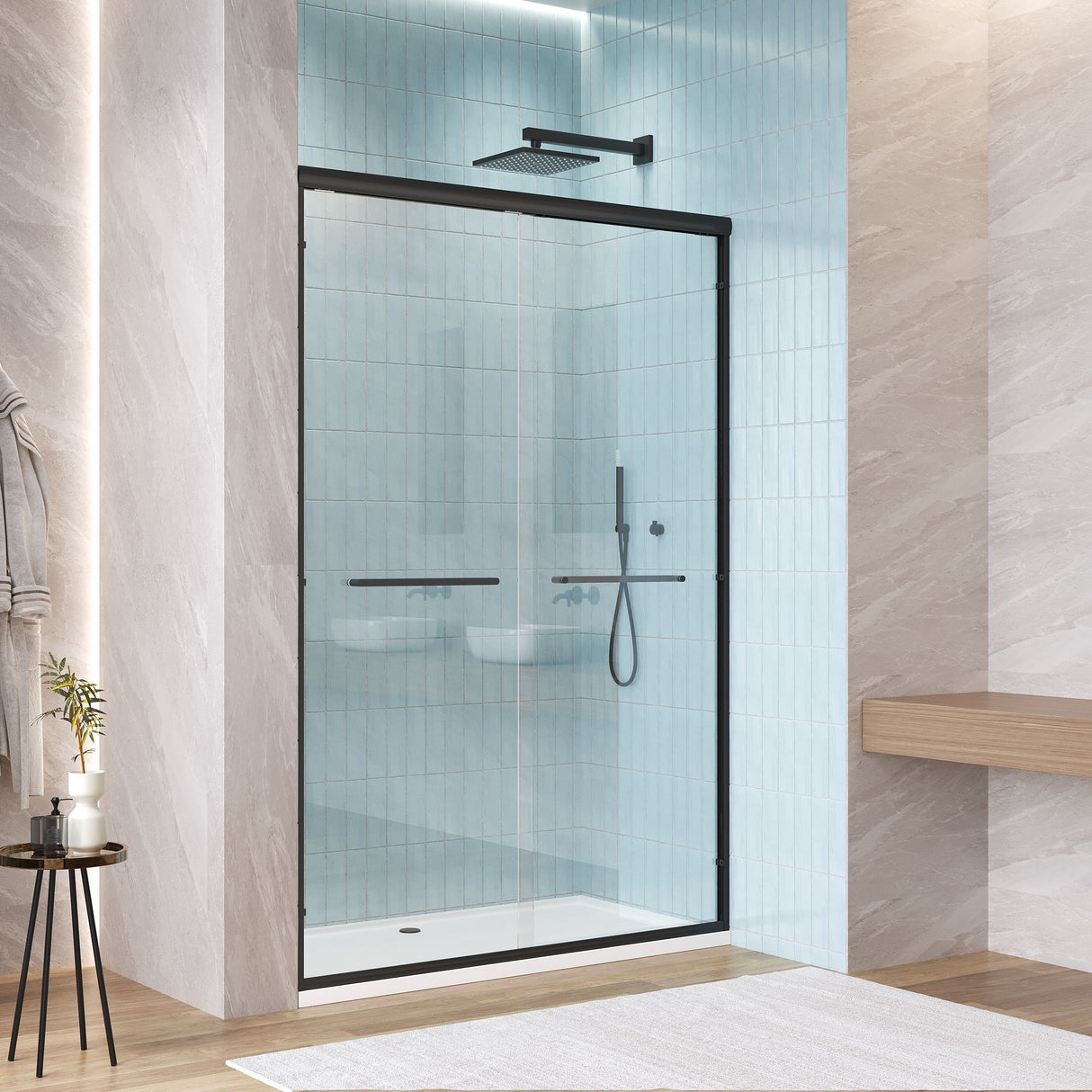 Aluminum Frame Double Double Soft Close Shower Door, Tempered Glass And Dual Stainless Steel Handles by Couch.com