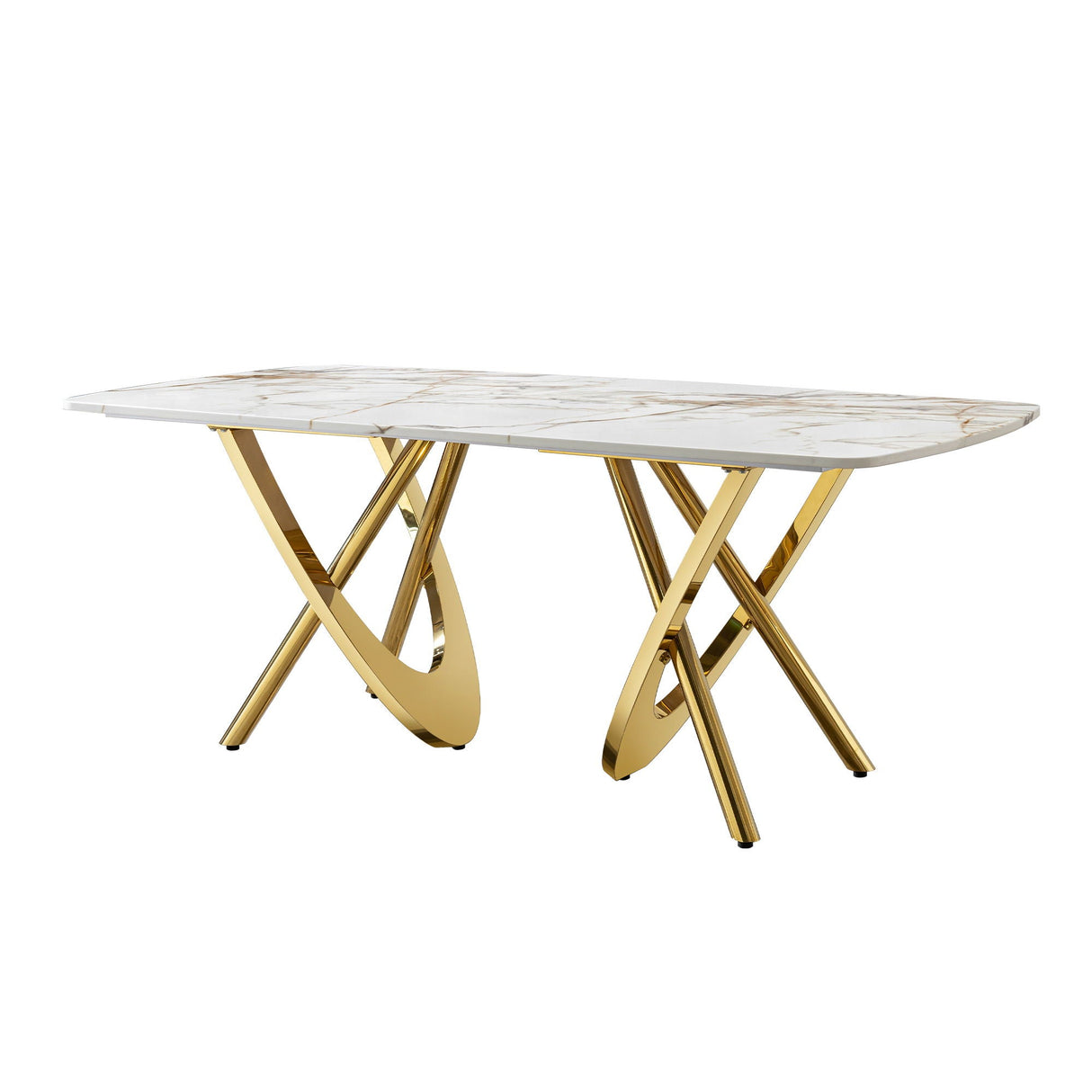 Marble Pattern Dining Table With Stainless Steel Base, Rectangular, Seats 6 Or 8 - Gold by Couch.com