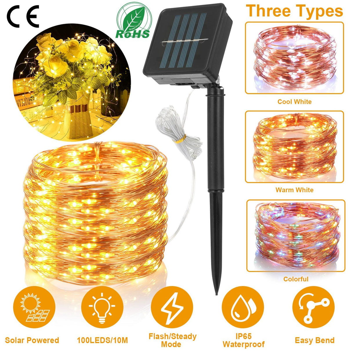 100 LEDs Solar String Lights Outdoor by DirectDeals