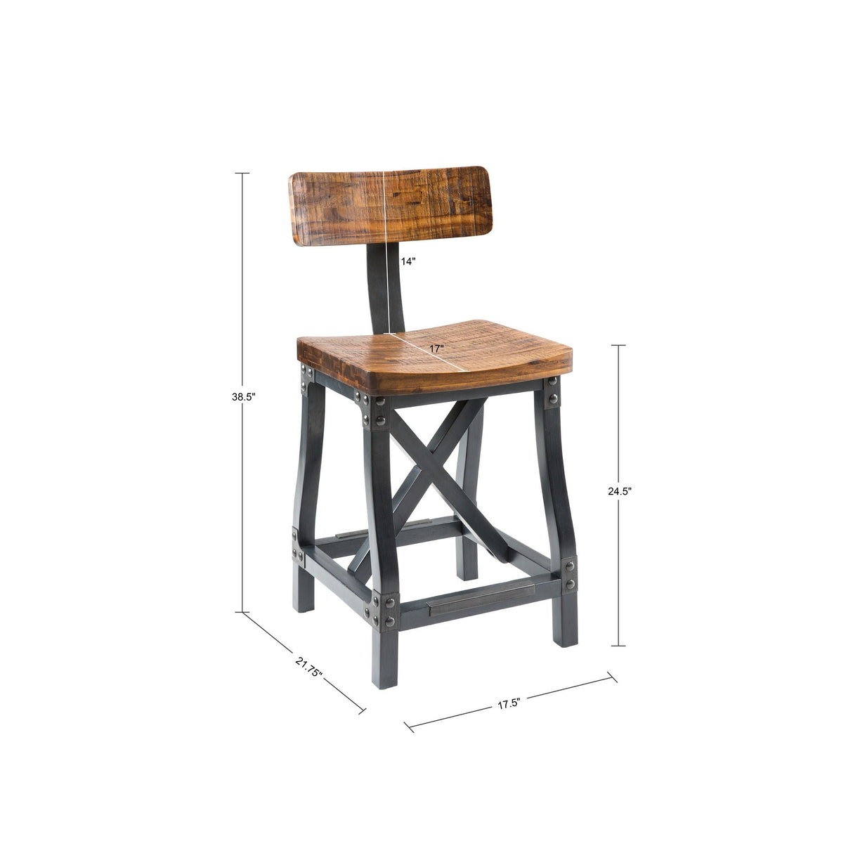 Industrial Counter Stool With Back Removable Solid Acacia - Amber by Couch.com