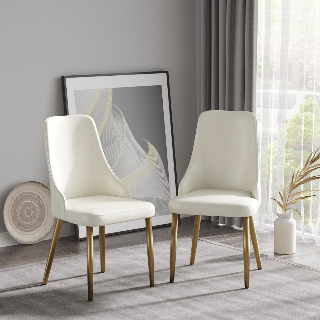 Modern Sponge-Filled Dining Chair, Solid Wood Metal Legs, Suitable For Restaurants, Living Rooms And Rooms (Set of 2) - White by Couch.com