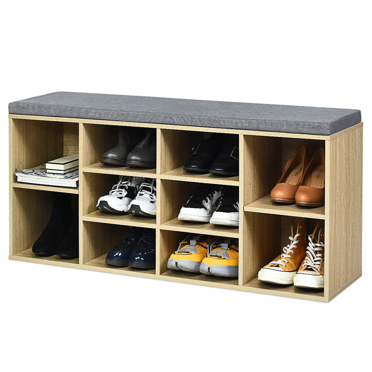10-Cube Organizer Shoe Storage Bench with Cushion for Entryway-Beige by DirectDeals