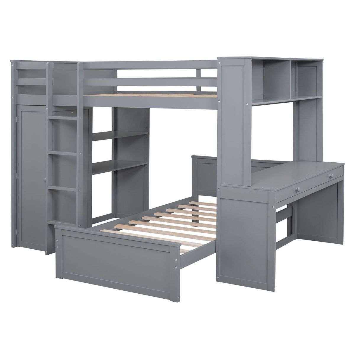 Loft Bed With A Twin Size Standalone Bed, Shelves, Desk, And Wardrobe by Couch.com