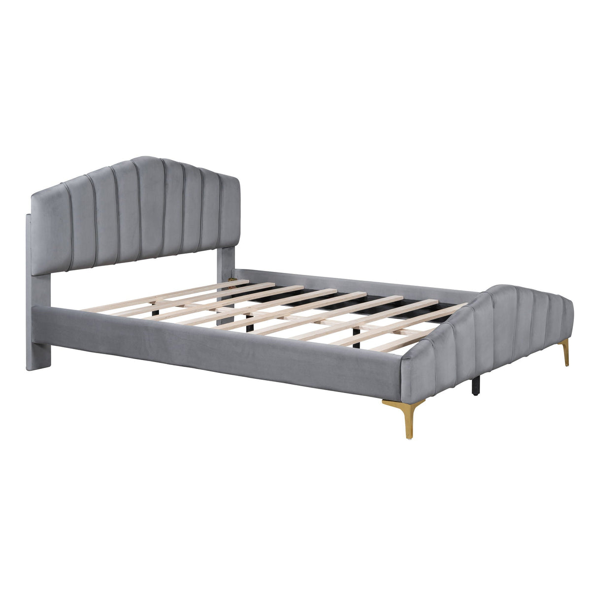 Platform Bed With Thick, Stylish Stripe Decorated Bedboard And Elegant Leg by Couch.com