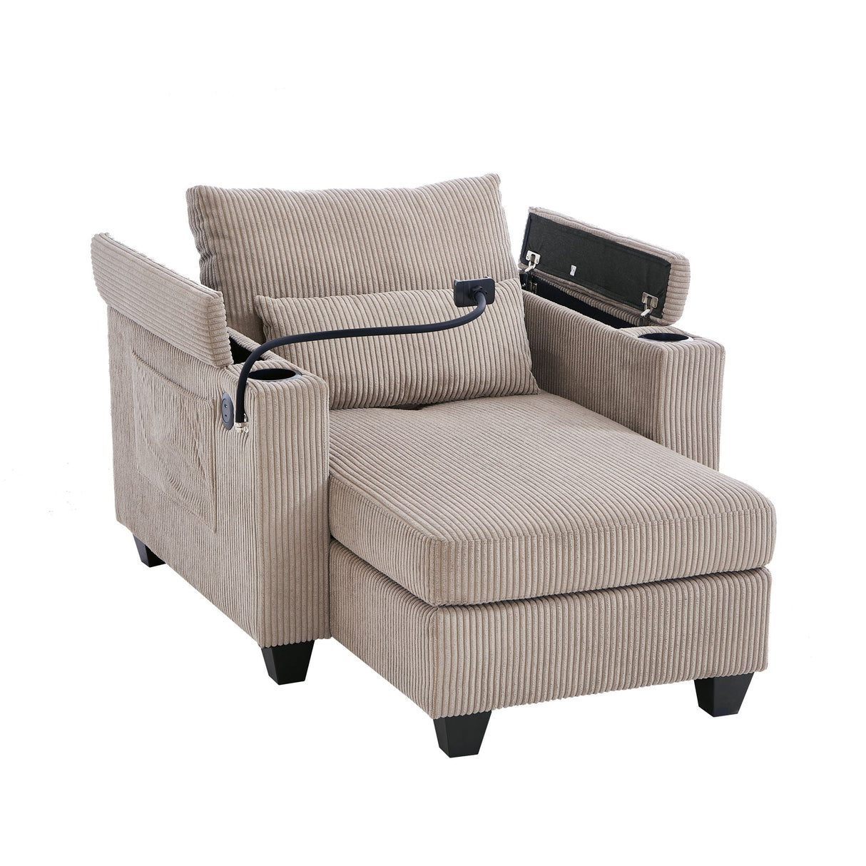 Convertible Chaise Lounge Sofa Chair With USB Ports, Cup Holders, Phone Holder And Storage by Couch.com