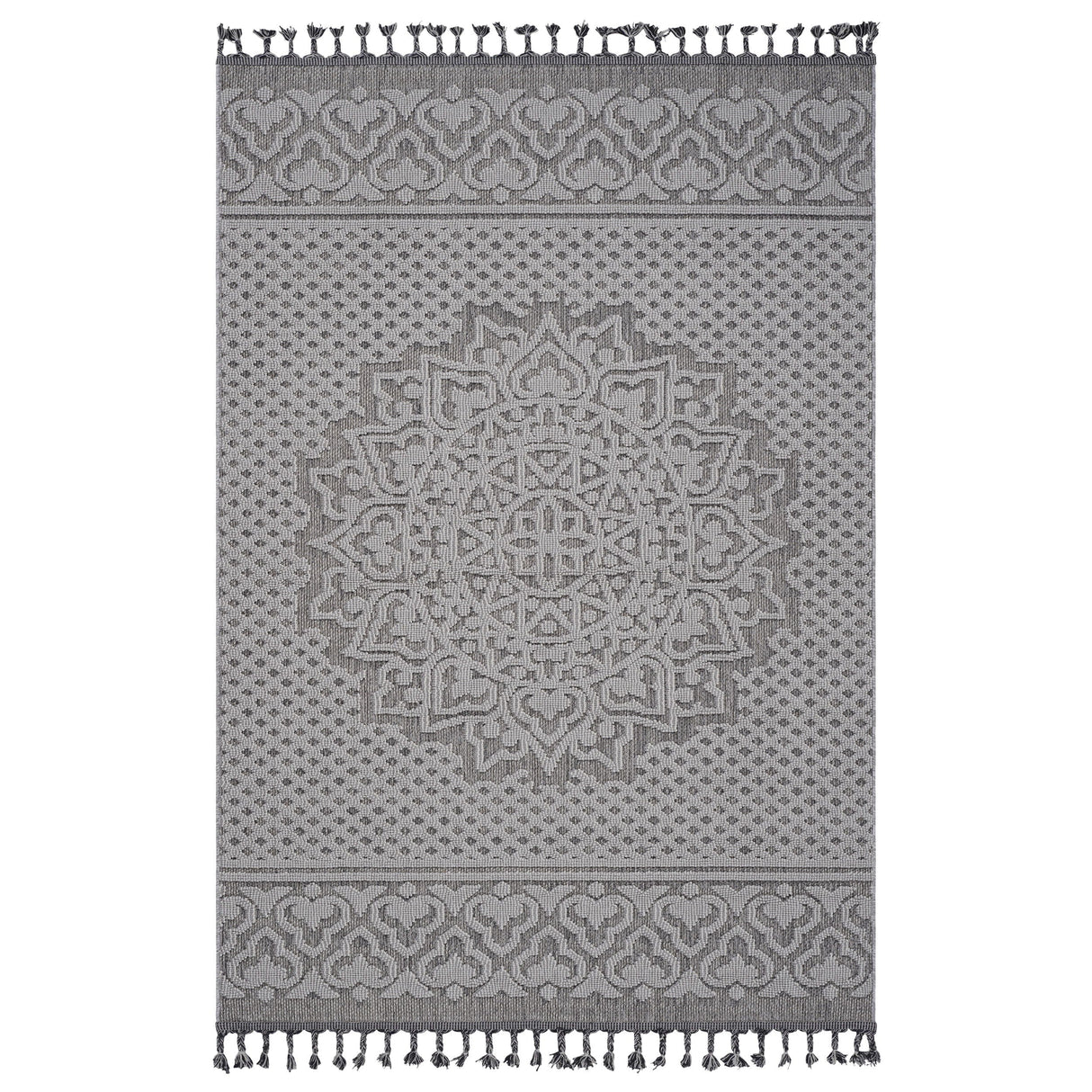 Guros - 4' X 6' Medallion Indoor / Outdoor Area Rug - Gray / White by Couch.com