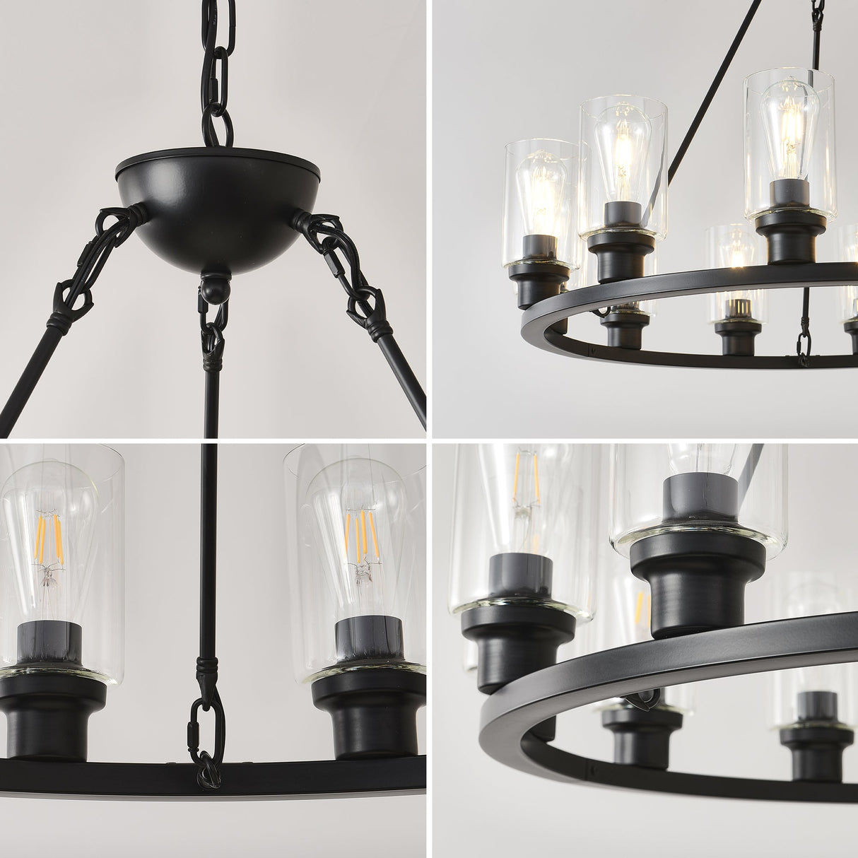 Black Wagon Wheel Chandelier 31.5 Inch Modern Farmhouse Pendant Light
