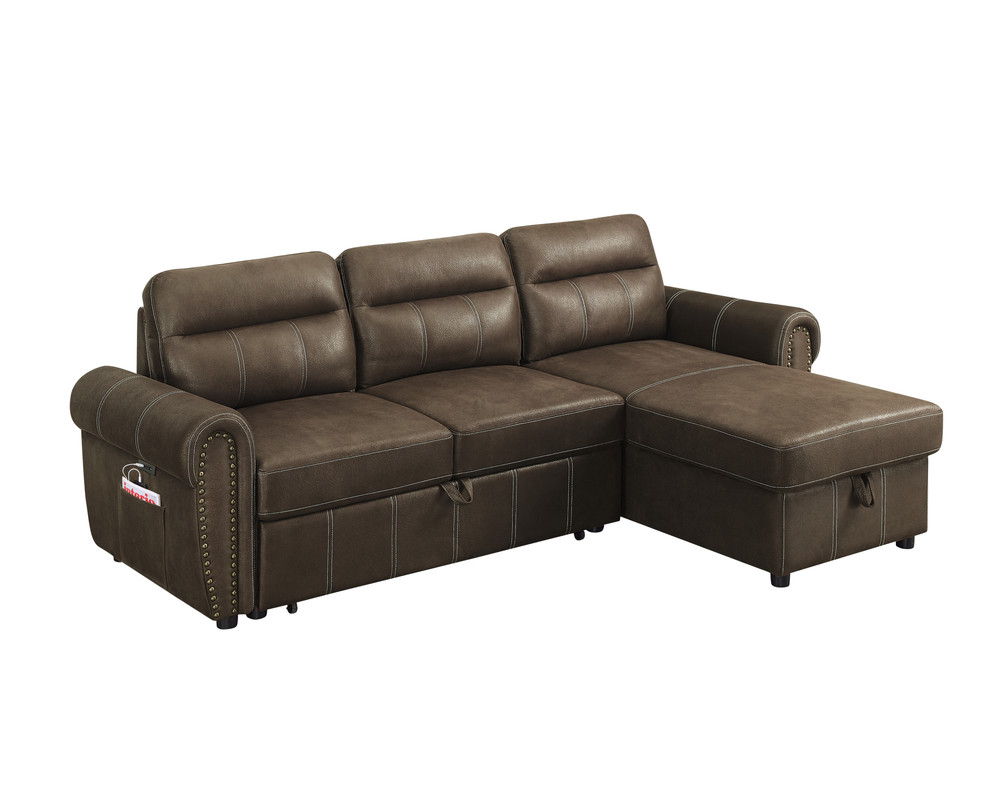 Hugo - Reversible Sleeper Sectional Sofa Chaise With USB Charger - Brown by Couch.com