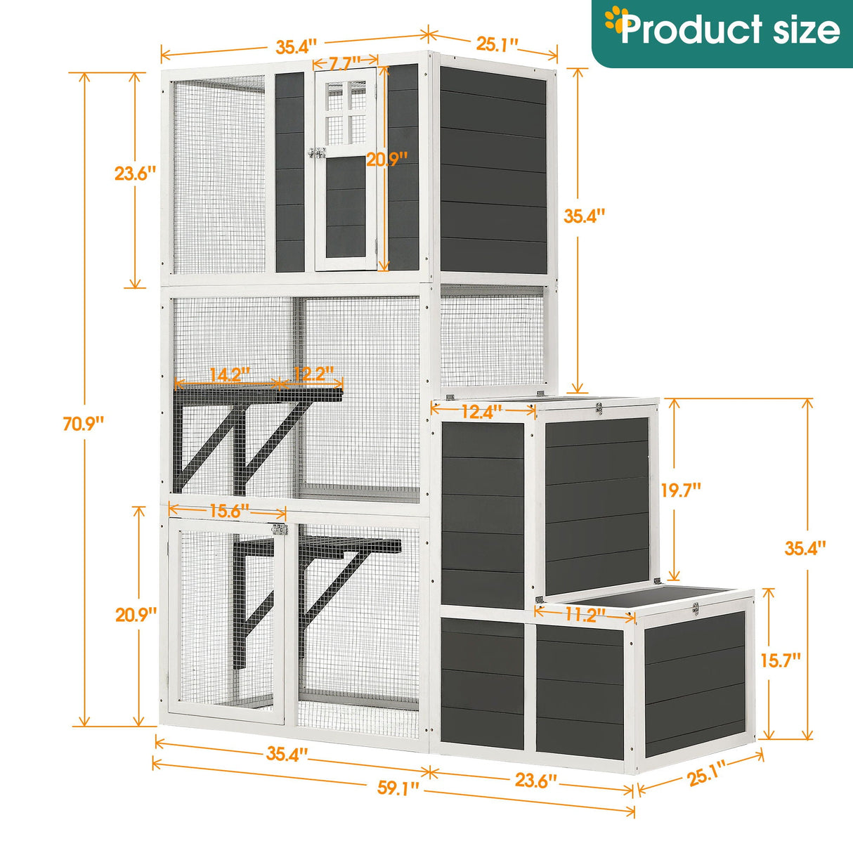 3 Tier Wooden Outdoor & Indoor Cat House Suitable For 1-3 Cats Cat Enclosure Resting Box With 4 Platforms And 2 Doors Cat Shelter Kitty House With A Jump Box For Hiding And Resting Cat Cage - Gray by Couch.com