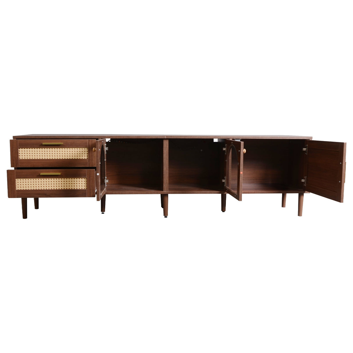 Rattan TV Stand with 3 Cabinets and 2 Drawers