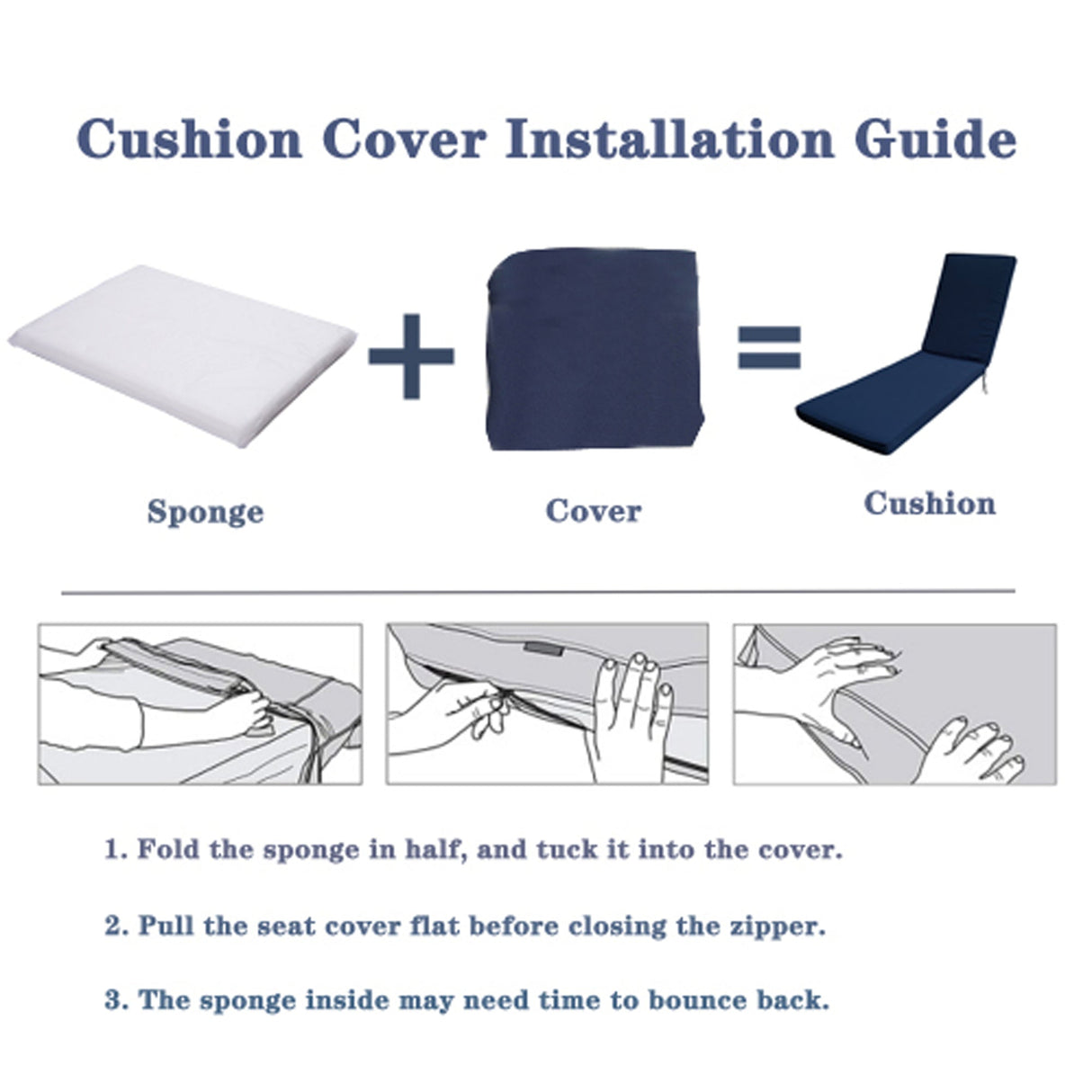 Outdoor Chaise Lounge Chair Cushion - Navy Blue Polyester