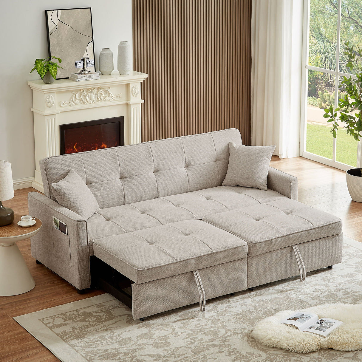 3 In 1 Convertible Sleeper Sofa Bed, Reclining Backrest, Pillows, Pockets by Couch.com