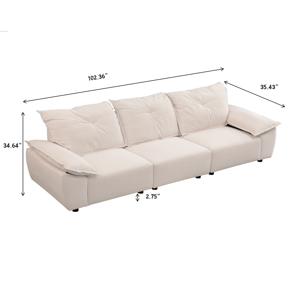 Modern Sofa With Removable Pillowcase And Backrest by Couch.com