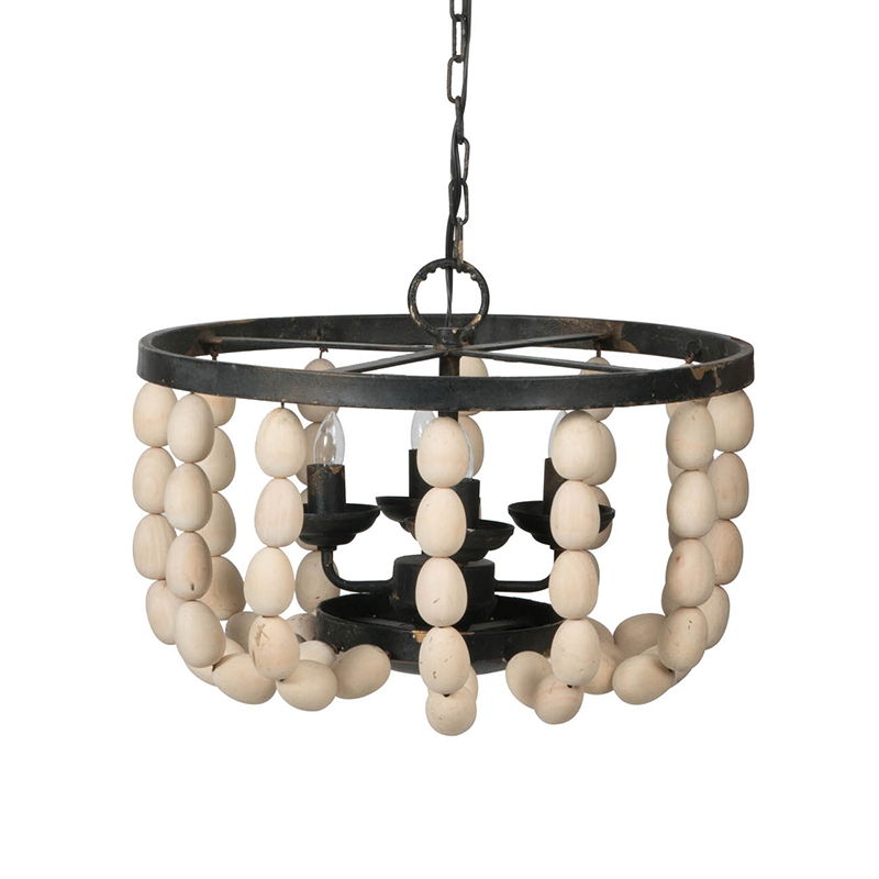 4 Light Wood Chandelier, Hanging Light Fixture With Adjustable Chain For Kitchen, Bulb Not Included - Cream by Couch.com
