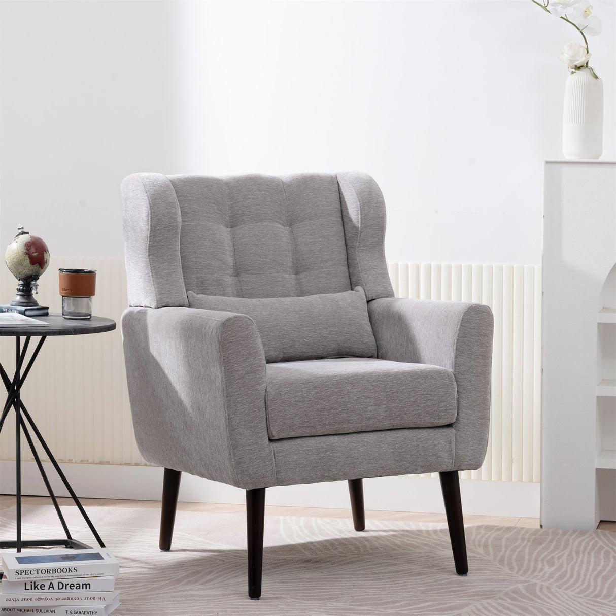 Modern Accent Chair, Chenille Arm Chairs For Living Room, Upholstered Mordern Armchair, Comfy Soft Padded Lounge Chair In Small Space, Bedroom, With Pillow, Solid Wood Leg by Couch.com