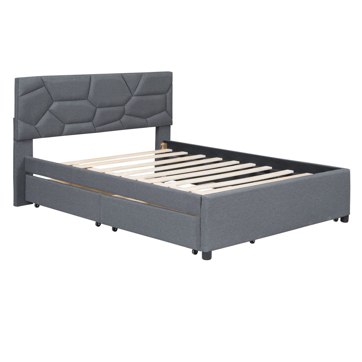Upholstered Platform Bed With Brick Pattern Headboard And Twin Long Size Trundle by Couch.com