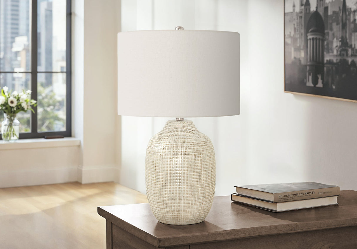 Contemporary 26"h Cream Ceramic Table Lamp with Ivory Shade