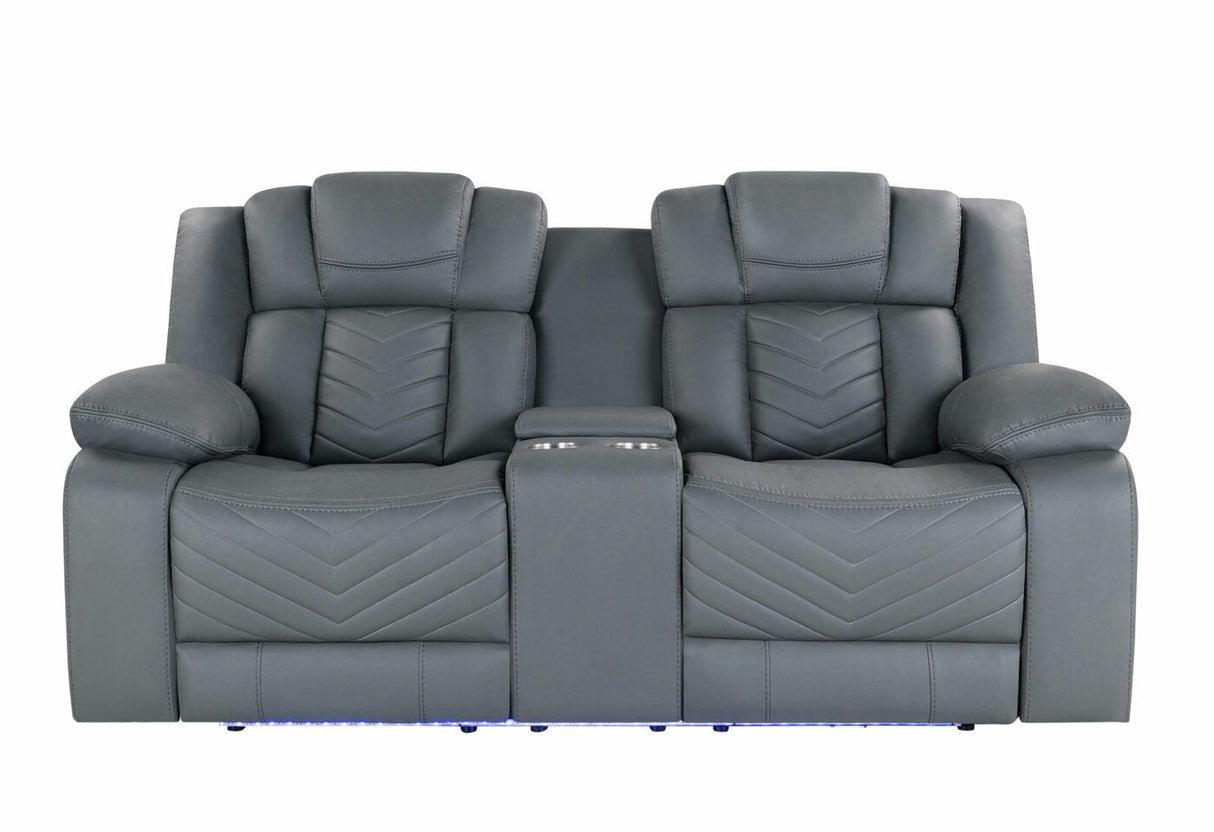 Raize - 10 Power Console Reclining Loveseat With LED - Gray by Couch.com
