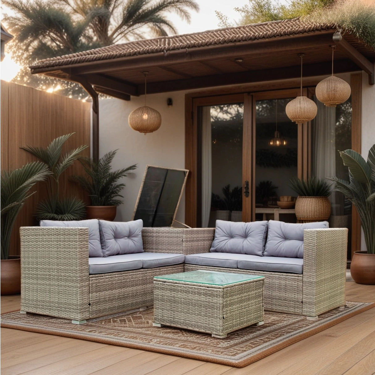 4 Piece Patio Sectional Wicker Rattan Outdoor Furniture Sofa Set With Storage Box - Gray by Couch.com