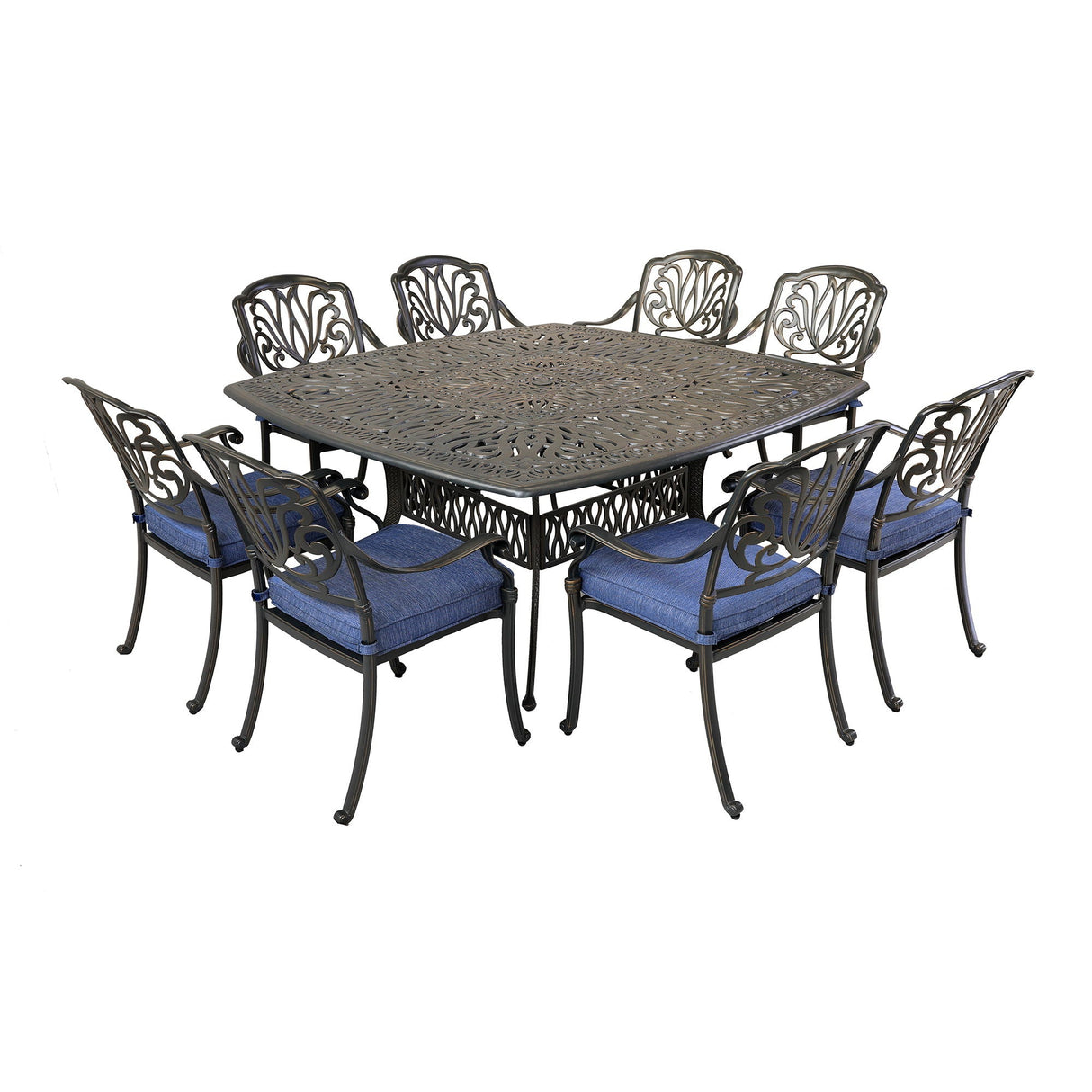 Square 8 Person 64" Long Aluminum Dining Set With Cushions by Couch.com