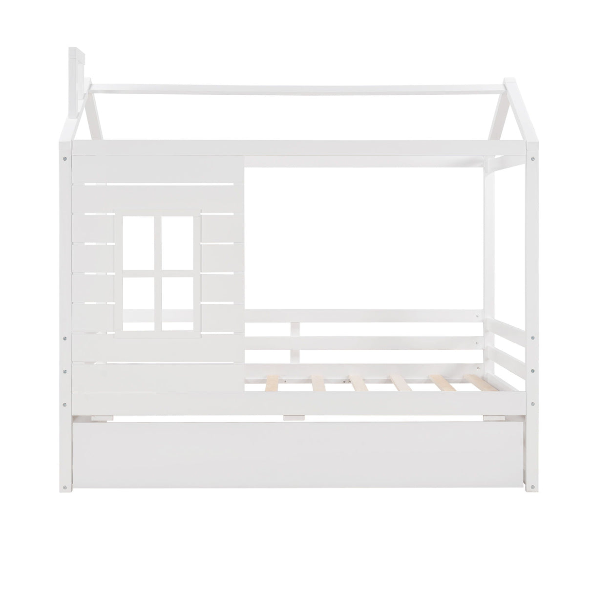 Twin Size Classic House Bed With Twin Size Trundle - White by Couch.com
