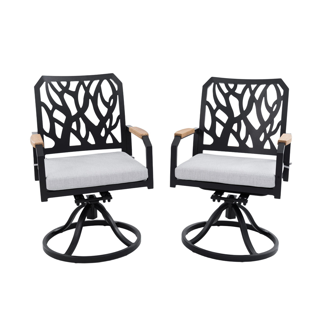 Outdoor Patio Swivel Rocker With Outdoor Grade Sunbrella Cushions, Branch Like Backrest (Set of 2) - Bourbon Brown by Couch.com
