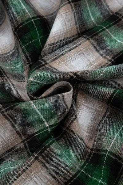Dark Green Drawstring Pocketed Plaid Hooded Jacket Cozy & Trendy Checkered Outerwear For All Seasons