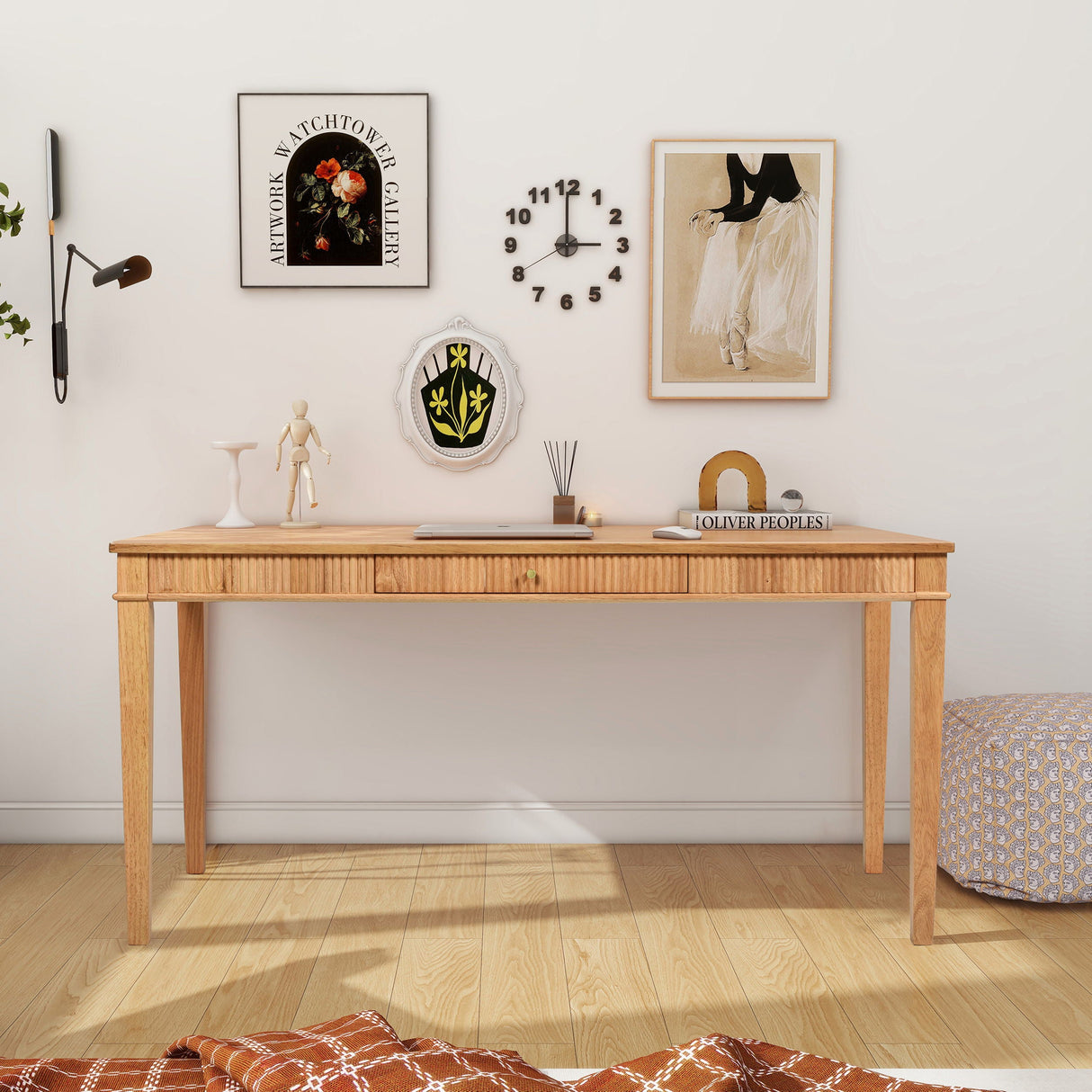 Dumont - Modern Farmhouse 1 Drawer Fluted Home Office Writing Desk - Natural Blonde by Couch.com