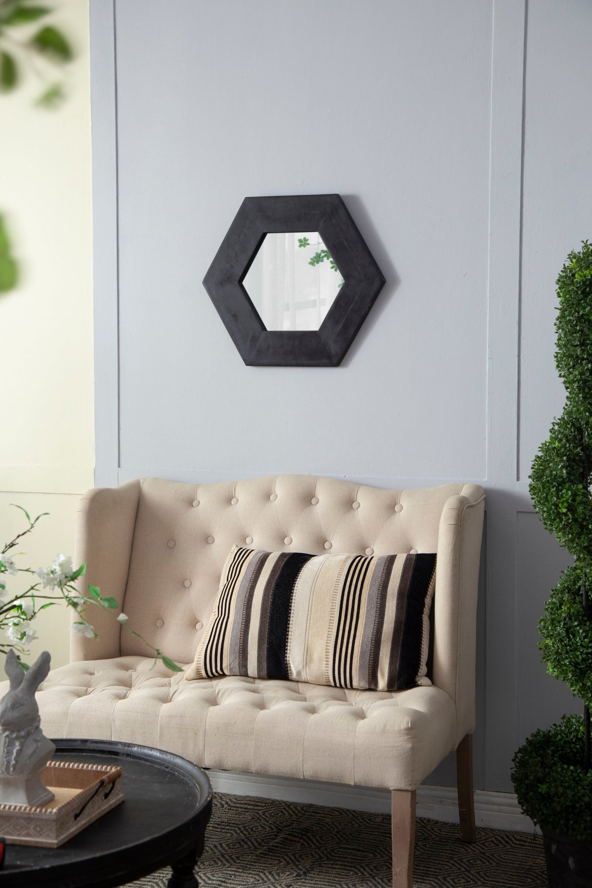 Hexagon Mirror With Natural Wood Frame, Wall Decor For Living Room Bathroom Hallway by Couch.com