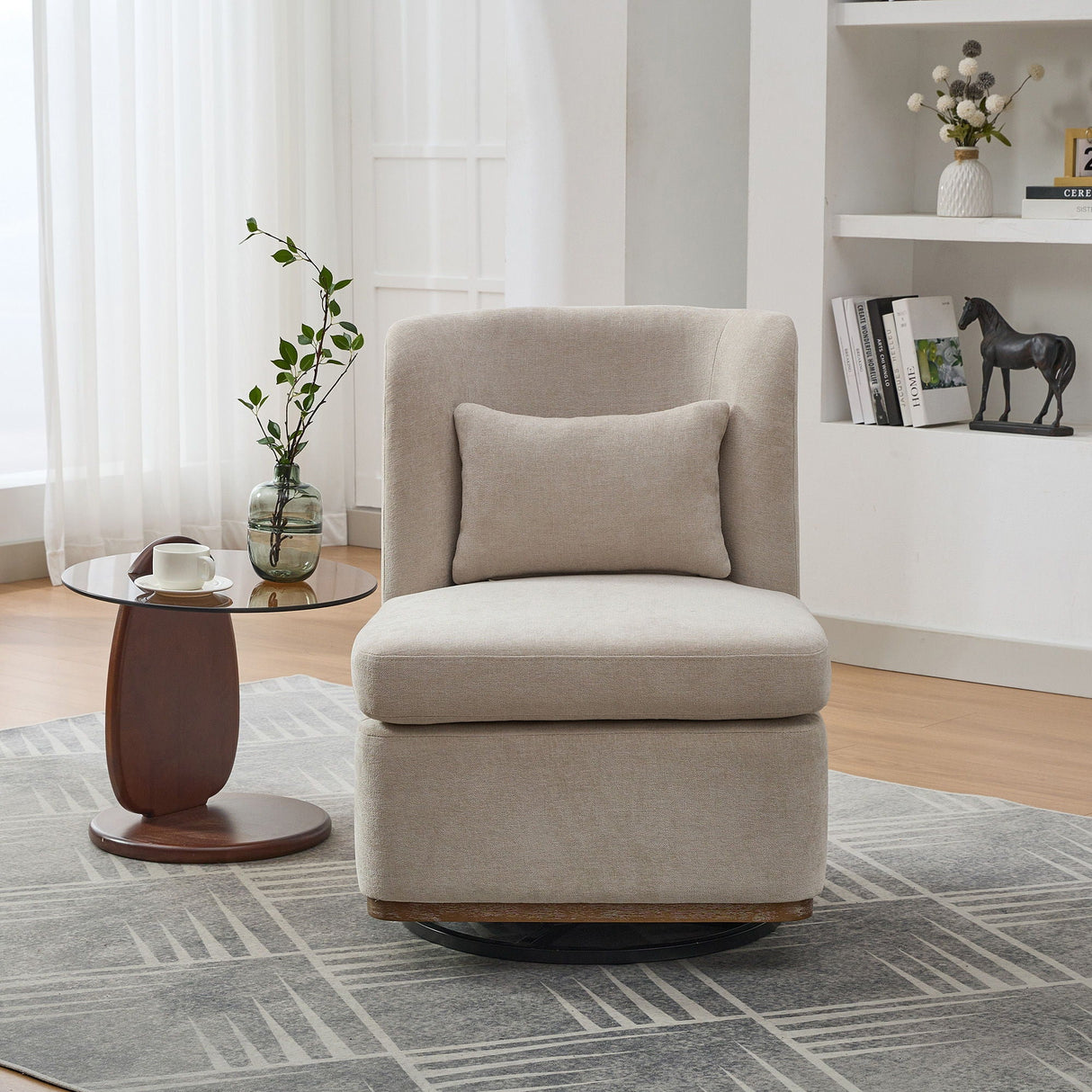 Wide Modern Chenille Cushioned Armless Metal Base 360° Swivel Chair With Pillow by Couch.com