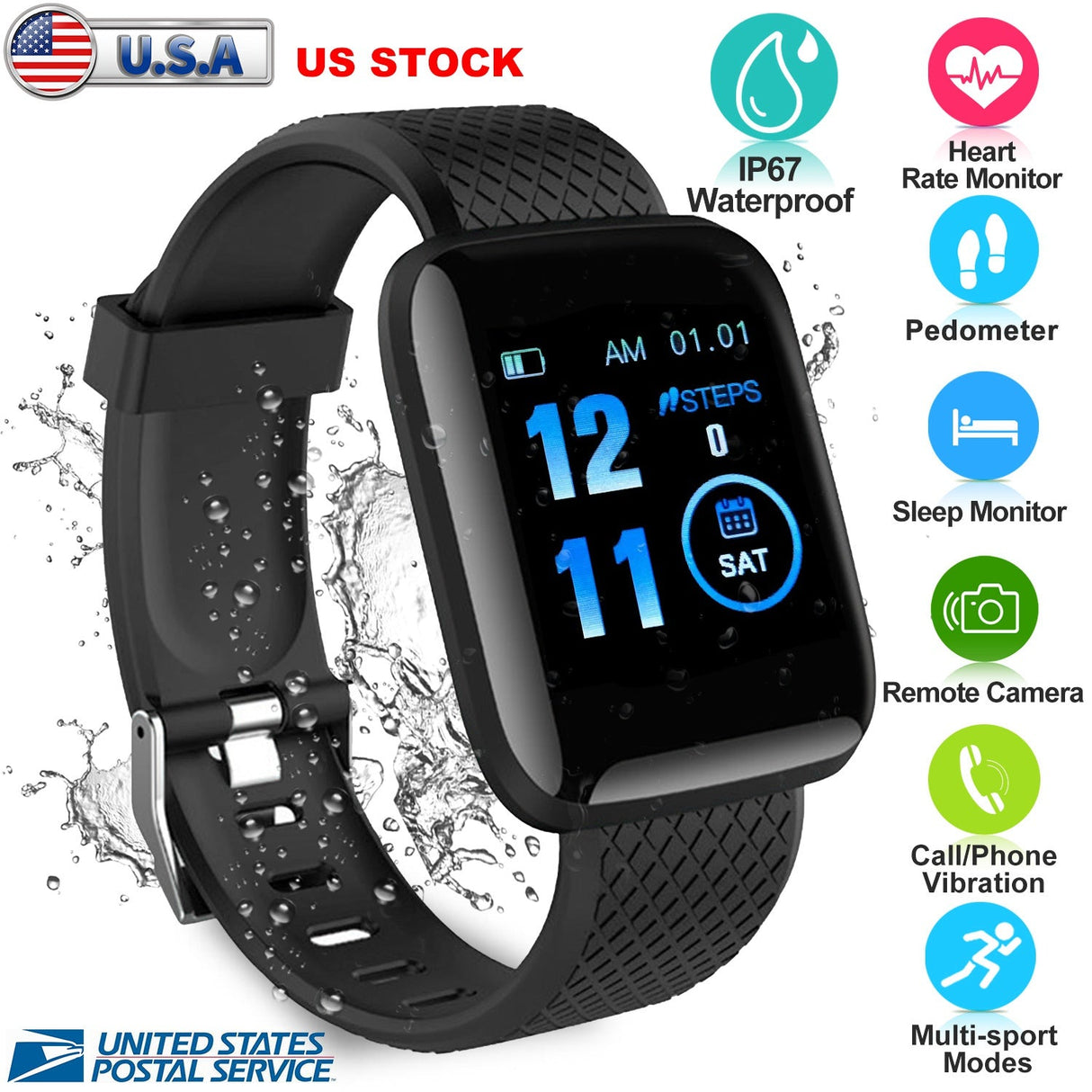 1.3\'\' Fitness Tracker IP67 Waterproof Activity Tracker Smart Bracelet w/Heart Rate Sleep Monitor Pedometer by DirectDeals