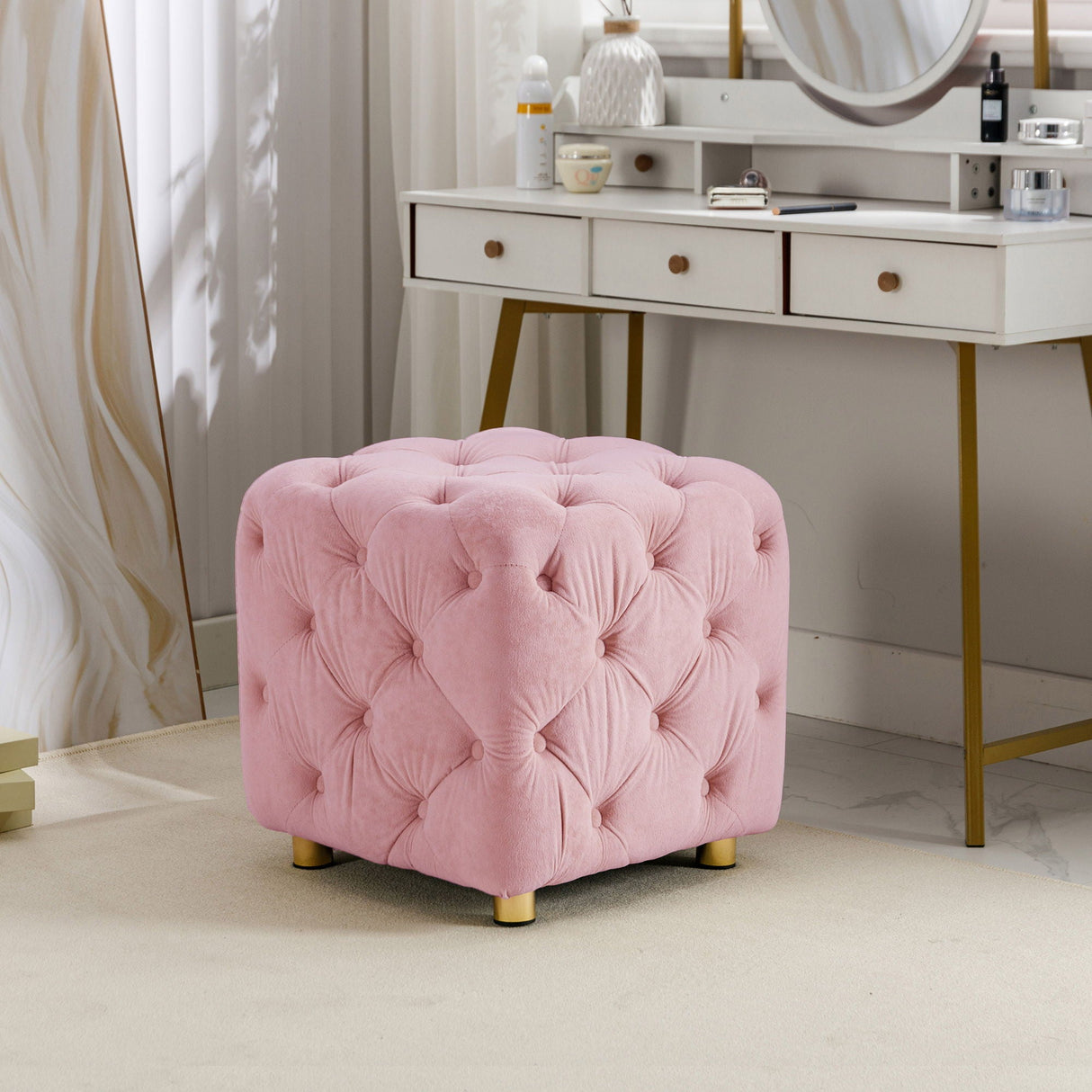 Modern Velvet Upholstered Ottoman, Exquisite Small End Table, Soft Foot Stool, Dressing Makeup Chair, Comfortable Seat For Living Room, Bedroom, Entrance by Couch.com