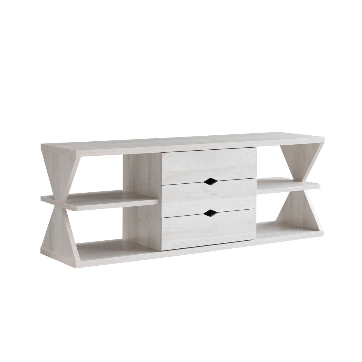 Modern TV Stand With Four Open Shelves And Three Storage Drawers - White Oak by Couch.com