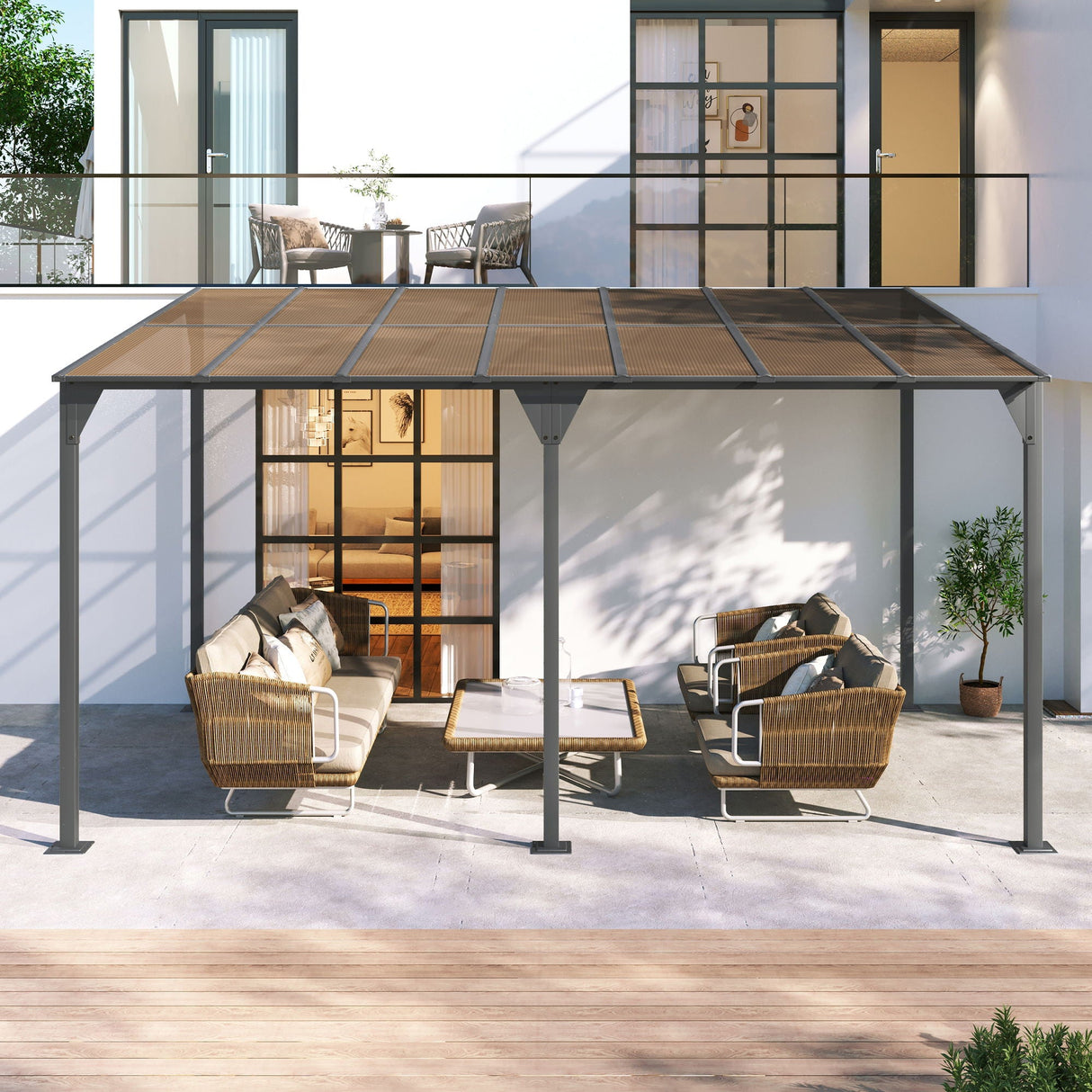 Outdoor Wall Mounted Gazebo With Sloped Roof Design, Uv Protection, And Durable Iron Frame - Gray by Couch.com