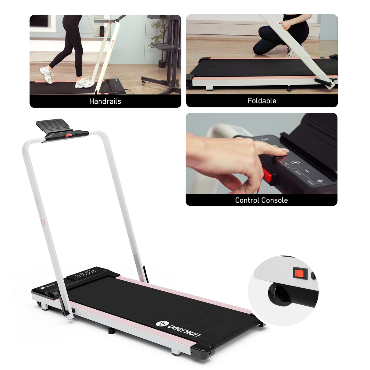 DeerRun A5 Pro Smart 2 in 1 Folding Treadmill Pink with Handrail, 300Lbs