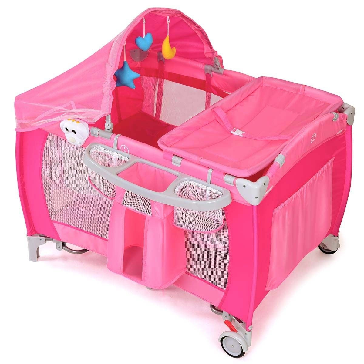 Foldable Baby Crib Playpen with Mosquito Net and Bag-Blue