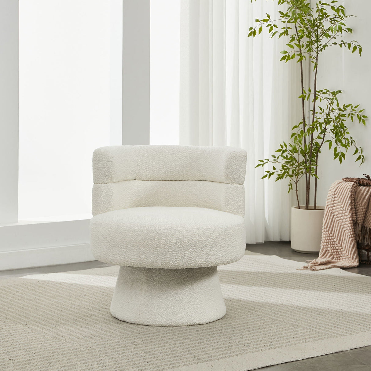 Swivel Accent Chair, 360° Rotating Design With Ergonomic Support For Living Room, Bedroom & Home Office - Cream White