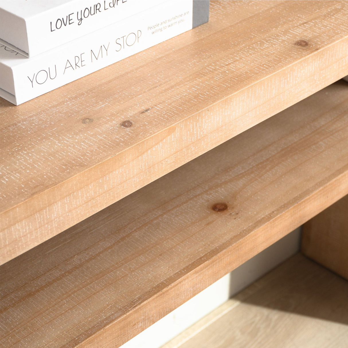 Modern Rustic Console Table – 59” Wood Entryway Table with Shelf & Decorative Bead Detail
