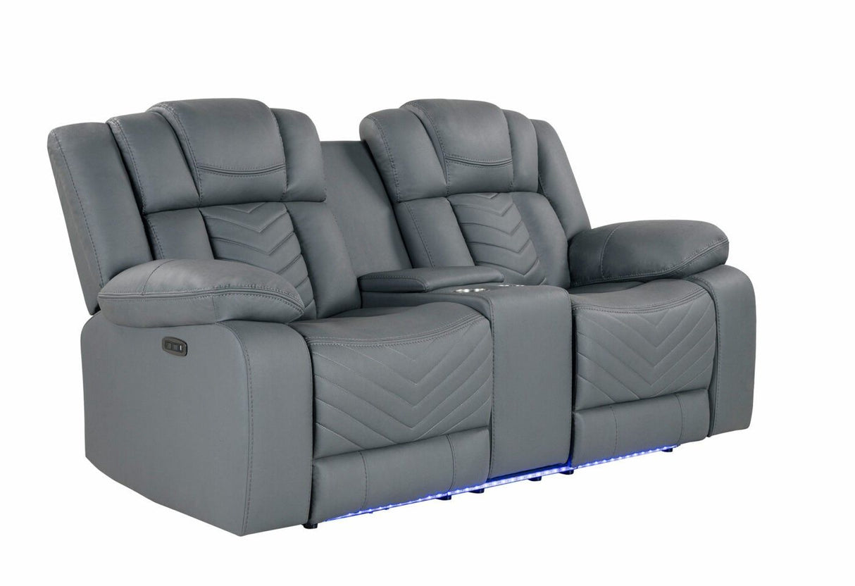Raize - 10 Power Console Reclining Loveseat With LED - Gray by Couch.com