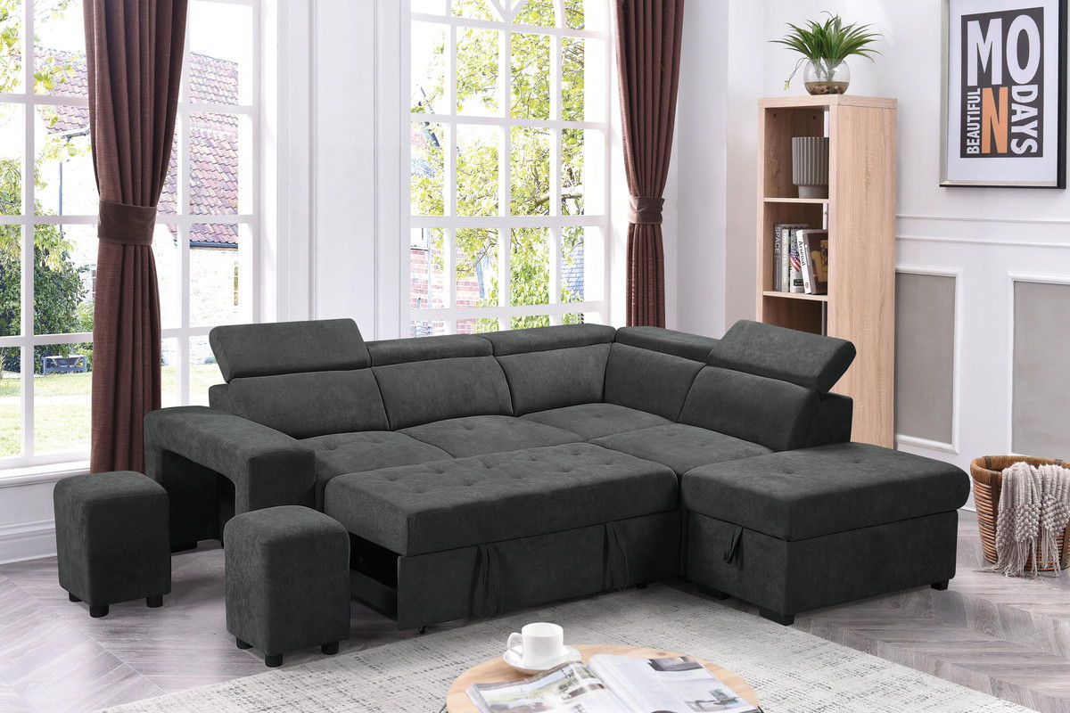 Henrik - Sleeper Sectional Sofa With Storage Ottoman And 2 Stools by Couch.com