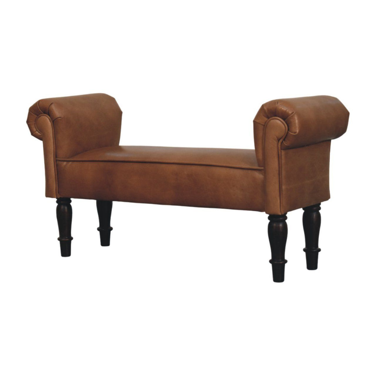 Buffalo - Leather Rolled Arms Bench - Brown by Couch.com