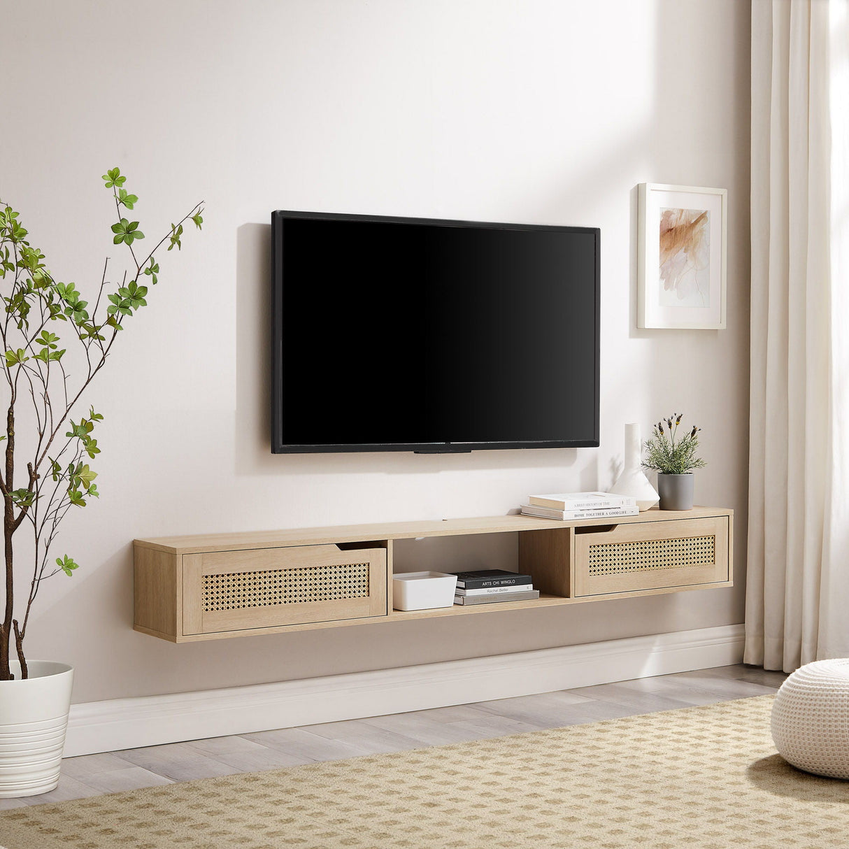 Modern Rattan Door Floating TV Stand For TVs Up To 80" by Couch.com