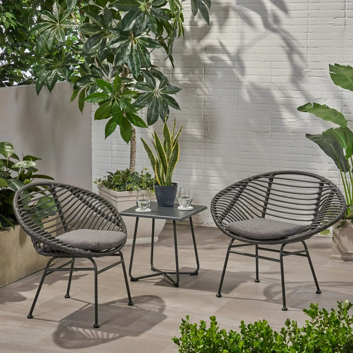 Cordella Outdoor Woven Wicker Chairs with Cushions Set of 2