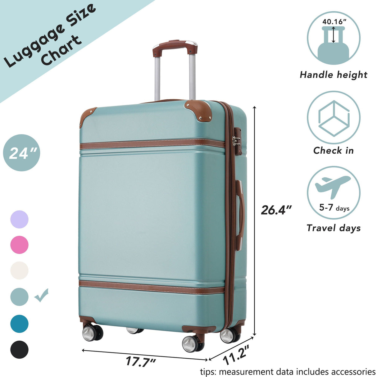 Hardshell Luggage With Tsa Lock, 24" Expandable Lightweight Suitcase With Spinner Wheels, Single Vintage Luggage by Couch.com